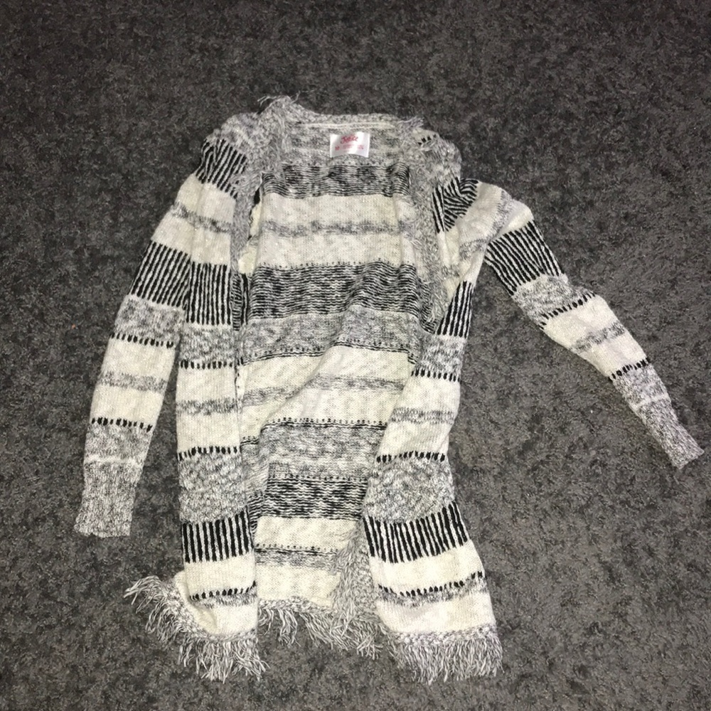 Justice White and Grey fuzzy Cardigan